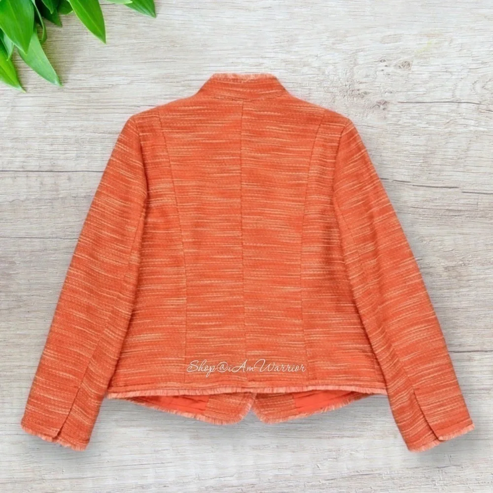 Chico’s orange tweed fringe moto jacket *shop@iamwarrior - Picture 5 of 9